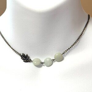 2/$20, Genuine Serpentine Leaf Branch Short Necklace, Gemstone & Bronze Chain
